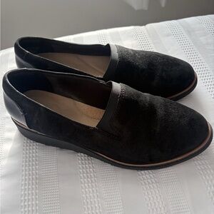 CLARKS Black Suede Slip-On Loafers